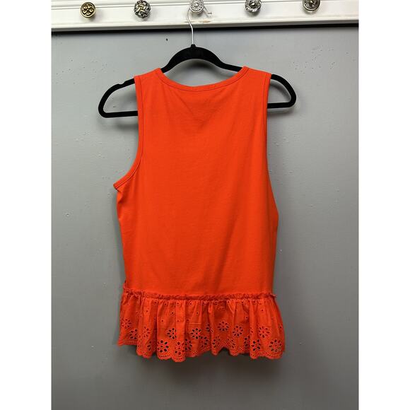 J Crew‎ Tank Top Womens Small Orange Eyelet Hem Sleeveless Ruffle Peplum Shirt - Picture 2 of 7
